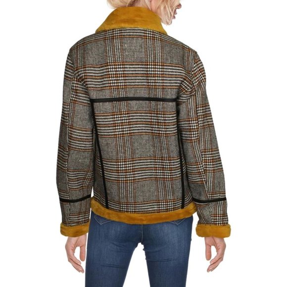 Brand New Urban Outfitters Plaid Print Faux Fur Trim Winter Coat sz M - Picture 2 of 2